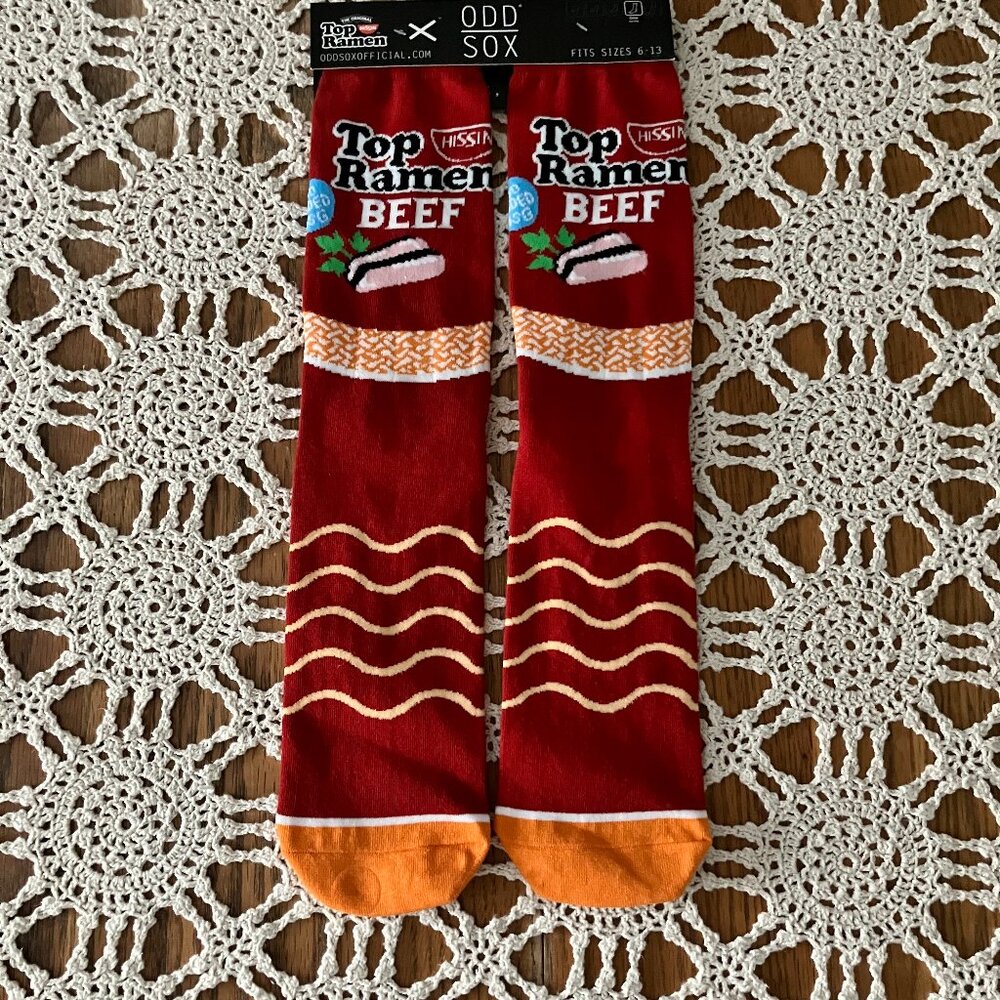 New Adult Size 6-13 Odd Sox Novelty Crew Socks Original Nissin Top Ramen Beef